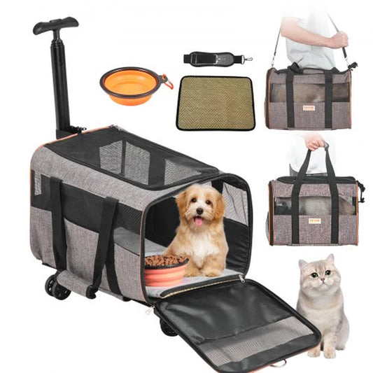 Rolling Pet Carrier | Airline-Approved, Telescopic Handle & Wheels – Travel in Comfort with Your Cat or Dog