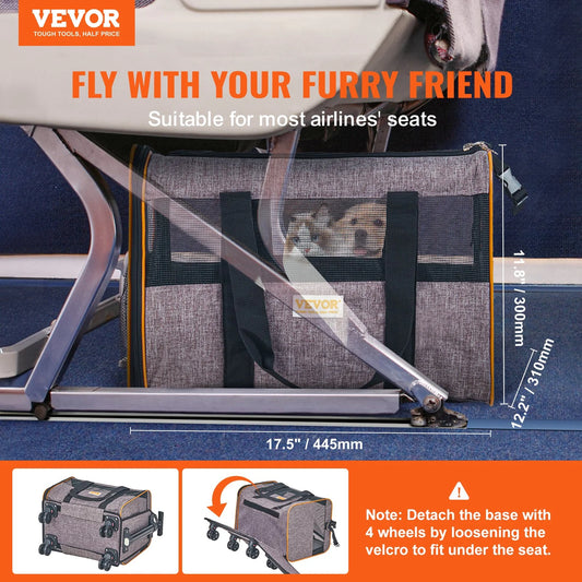 Rolling Pet Carrier | Airline-Approved, Telescopic Handle & Wheels – Travel in Comfort with Your Cat or Dog