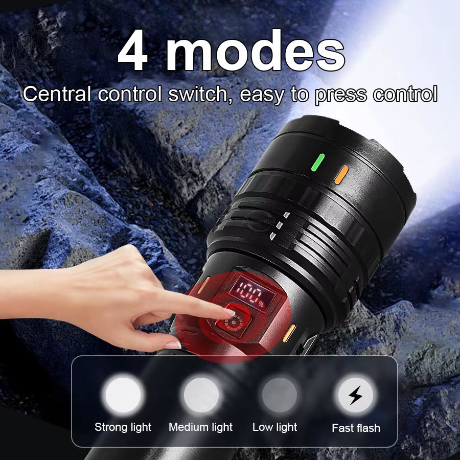 Super High Power LED Flashlight 10000000LM Rechargeable Torch Light for Outdoor Fishing Camping Waterproof Tactical Flashlights